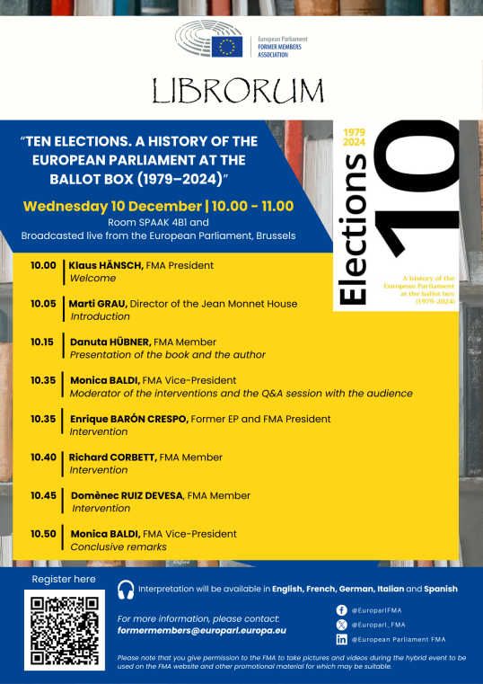 Librorum event “Ten Elections. A History of the European Parliament at the Ballot Box (1979–2024)”.